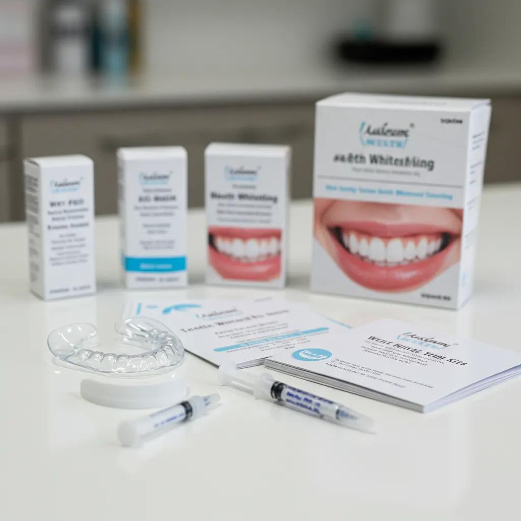 Custom take-home teeth whitening kits with trays and gel syringes