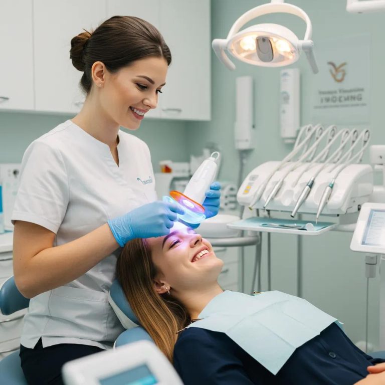 Professional teeth whitening procedure in a modern dental clinic